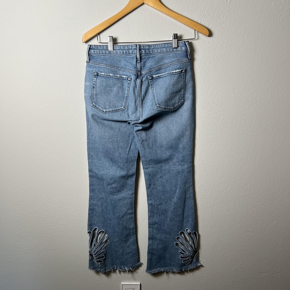 3x1 Jeans Womens 26 Blue Elkhorn Cropped Distressed Raw Hem Cutout Detail USA - Picture 2 of 10